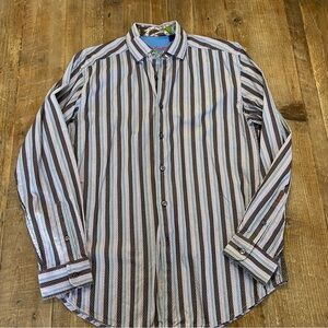 ROBERT GRAHAM Striped Embroidered Men's Shirt Large